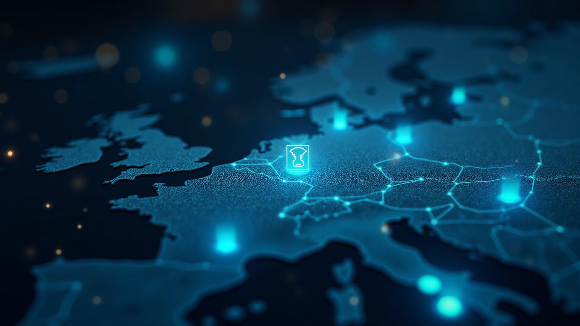 Illuminated European countries on digital map
